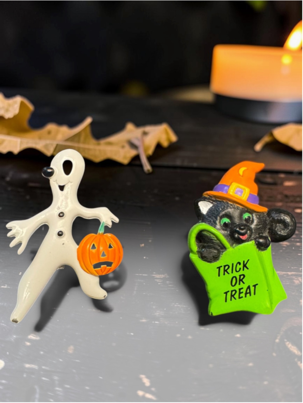 Vintage Halloween Pin Lot Hallmark White Ghost Russ Berrie Black Cat Witch